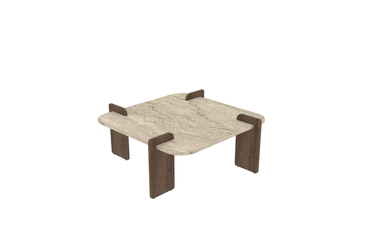 Afrolli salontafel travertinlook walnoot 90x90 Travertinlook en walnoot Met melamine gecoat houtcomposiet