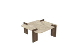 Afrolli salontafel travertinlook walnoot 90x90 Travertinlook en walnoot Met melamine gecoat houtcomposiet