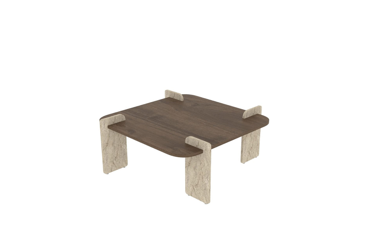 Afrolli salontafel walnoot travertin 90 x 90 cm Walnoot, travertin Gemelamineerd hout