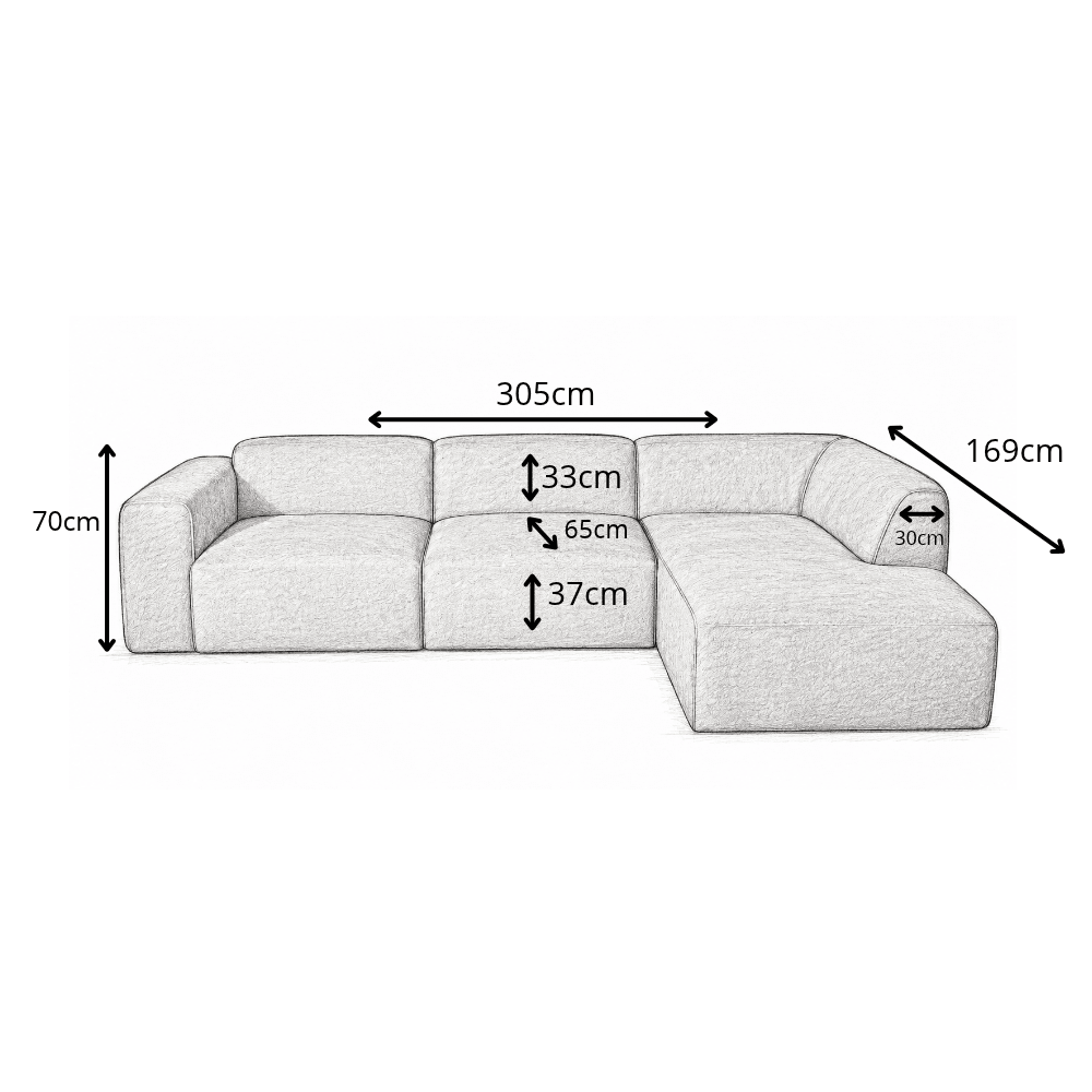 Banken-Hoekbank koper chenille bouclé - 305x169 cm - Jaylen - rechts-Dimehouse