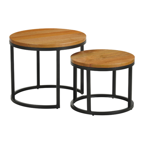 Salontafels-Set van 2 ronde salontafels naturel mangohout - industrieel - Rosy-Dimehouse