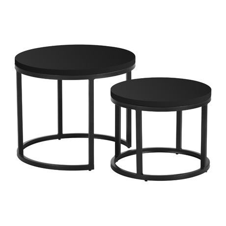 Salontafels-Set van 2 ronde salontafels zwart mangohout - industrieel - Rosy-Dimehouse