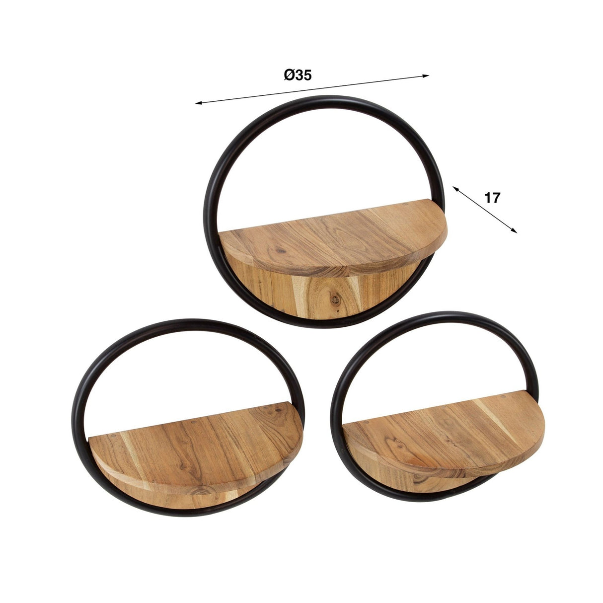 Wandplank Rond Ø35 Massief Acaciahout set van 3