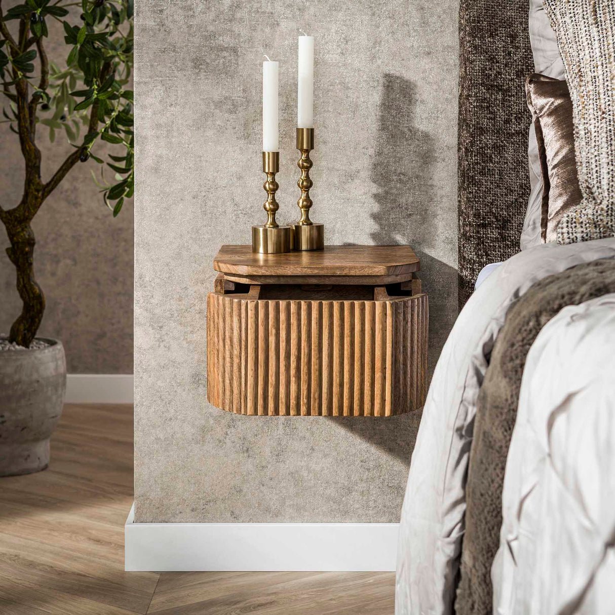 Zwevend Nachtkastje Mangohout Zand 1 Lade