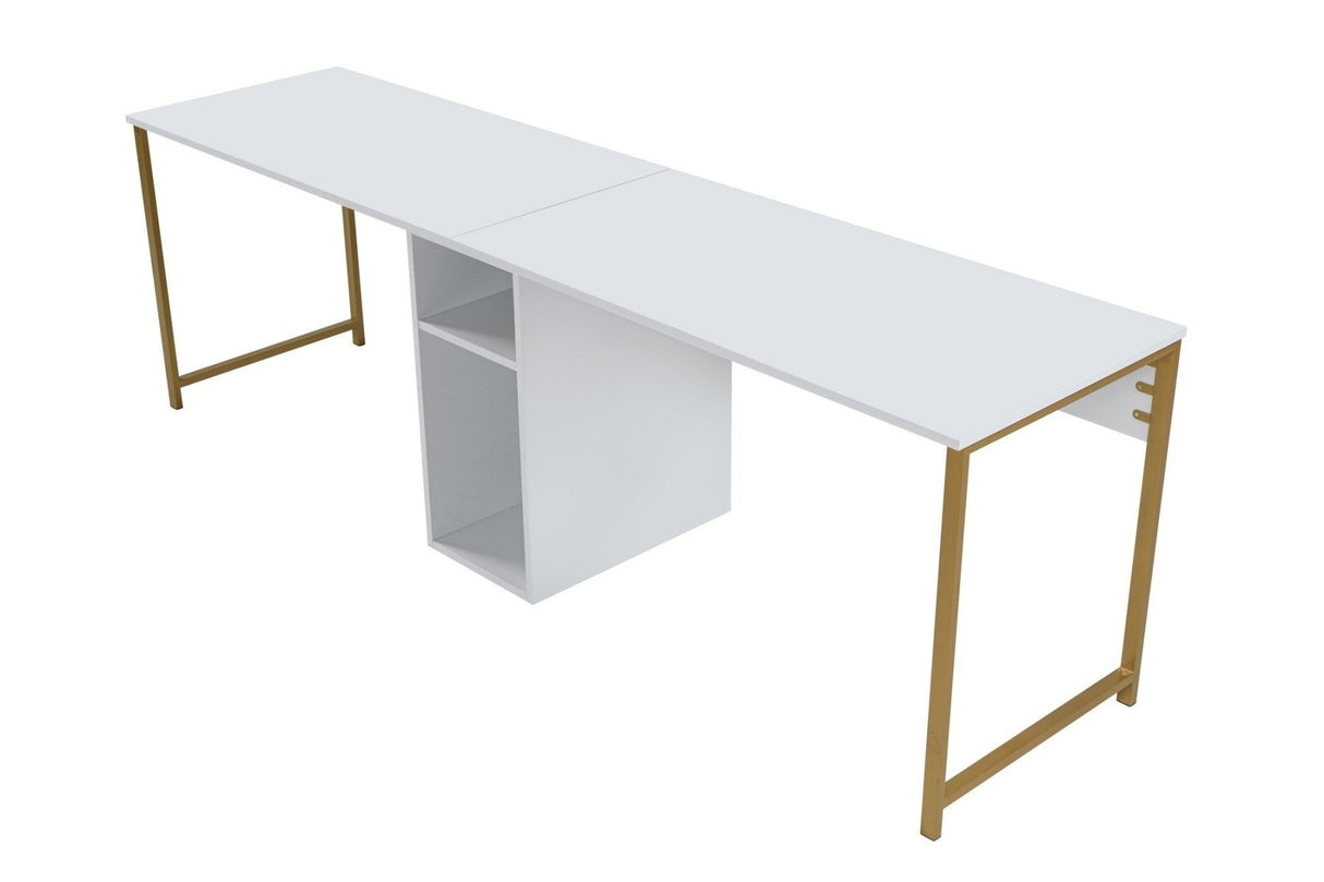 Studie bureau Melamine 240x60 cm Twin Study Desk wit en goud White Gold