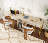 Studiebureau Twin Study Desk Travertine Gold 240x60 cm Melamine