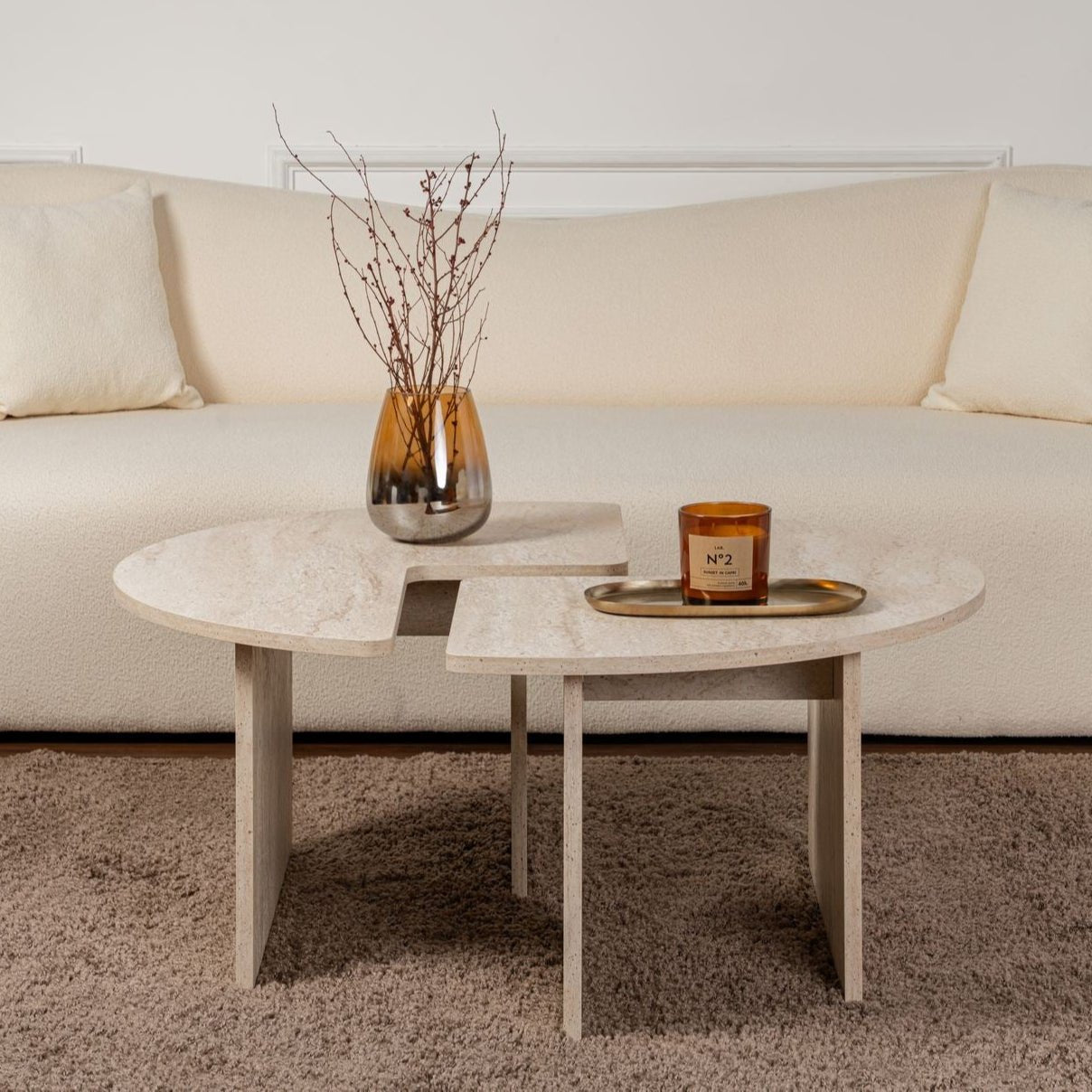 Salontafel Set van 2 Travertijn Maira - Melamine