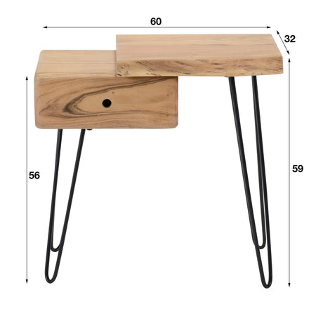 Aberdeen Table de chevet en bois d'acacia 1 tiroir droite