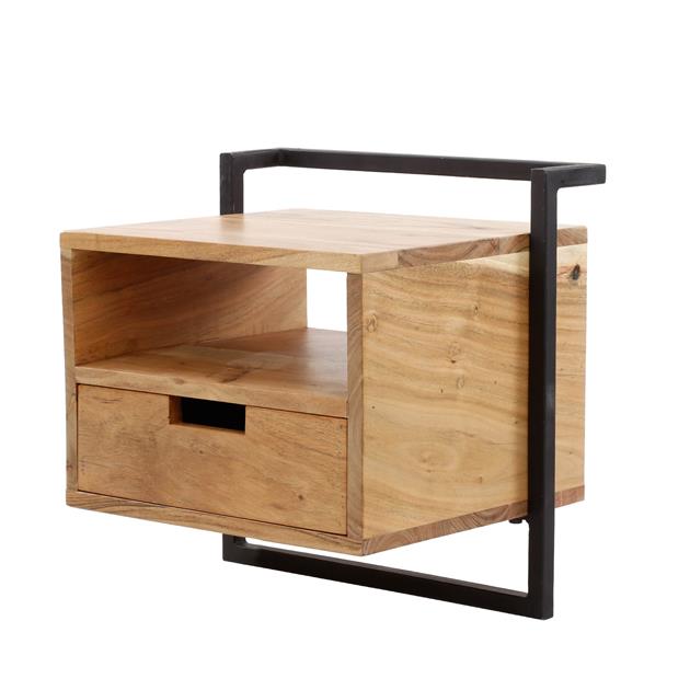 Floating bedside table Industrial Naomi Acaciahout Open compartment