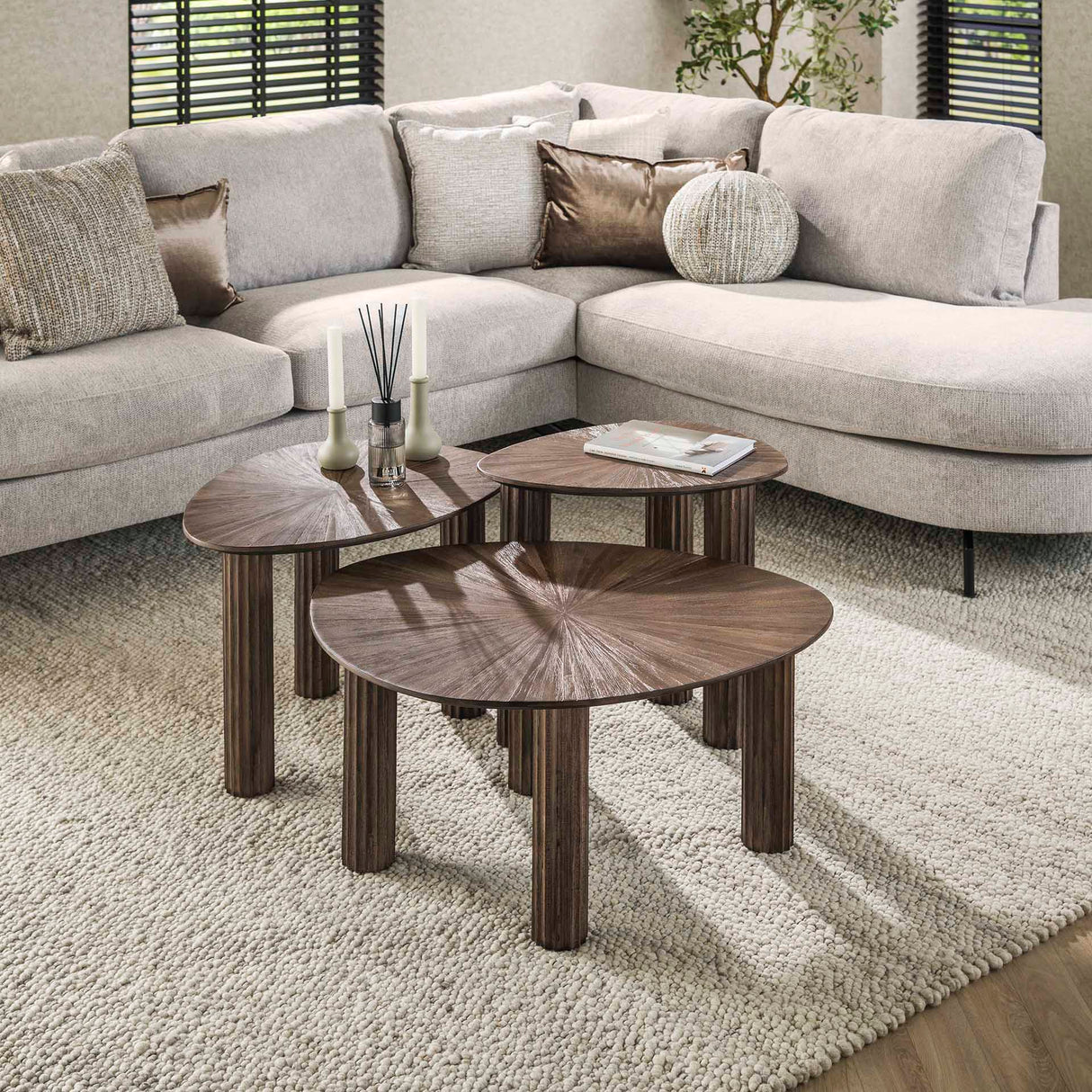 Salontafel set van 3 Myla Driehoekig Teakhout Bruin