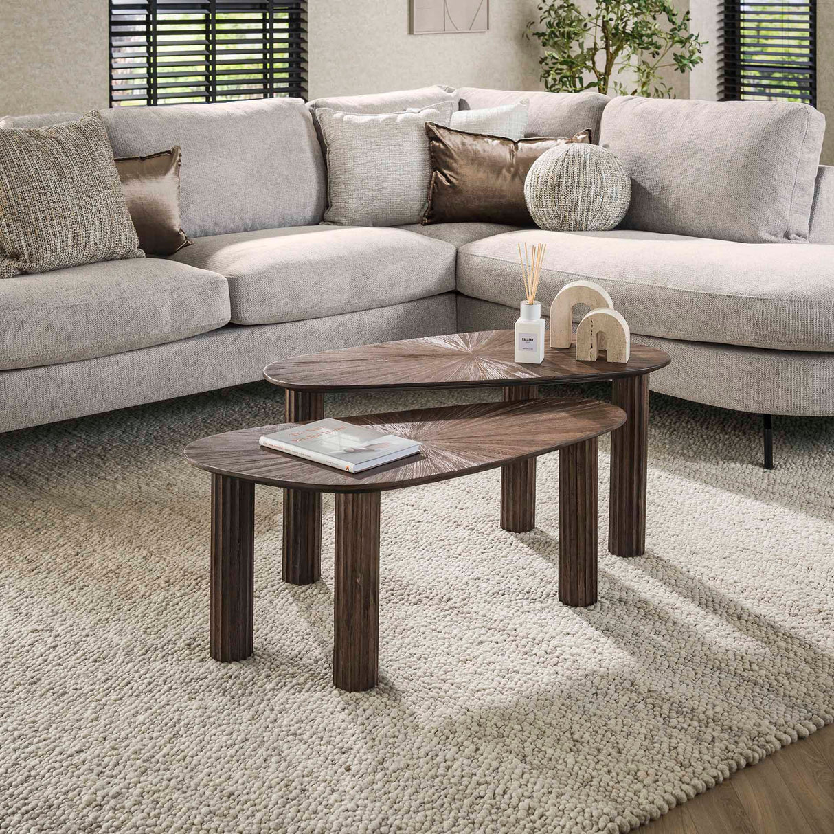 Salontafel set van 2 Myla Organisch Teakhout Bruin