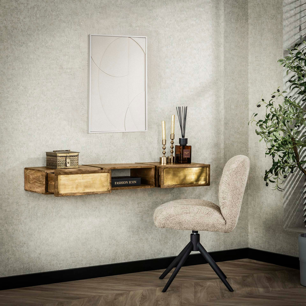 Mira Hangende Kaptafel Mango Zand Brass 123 cm