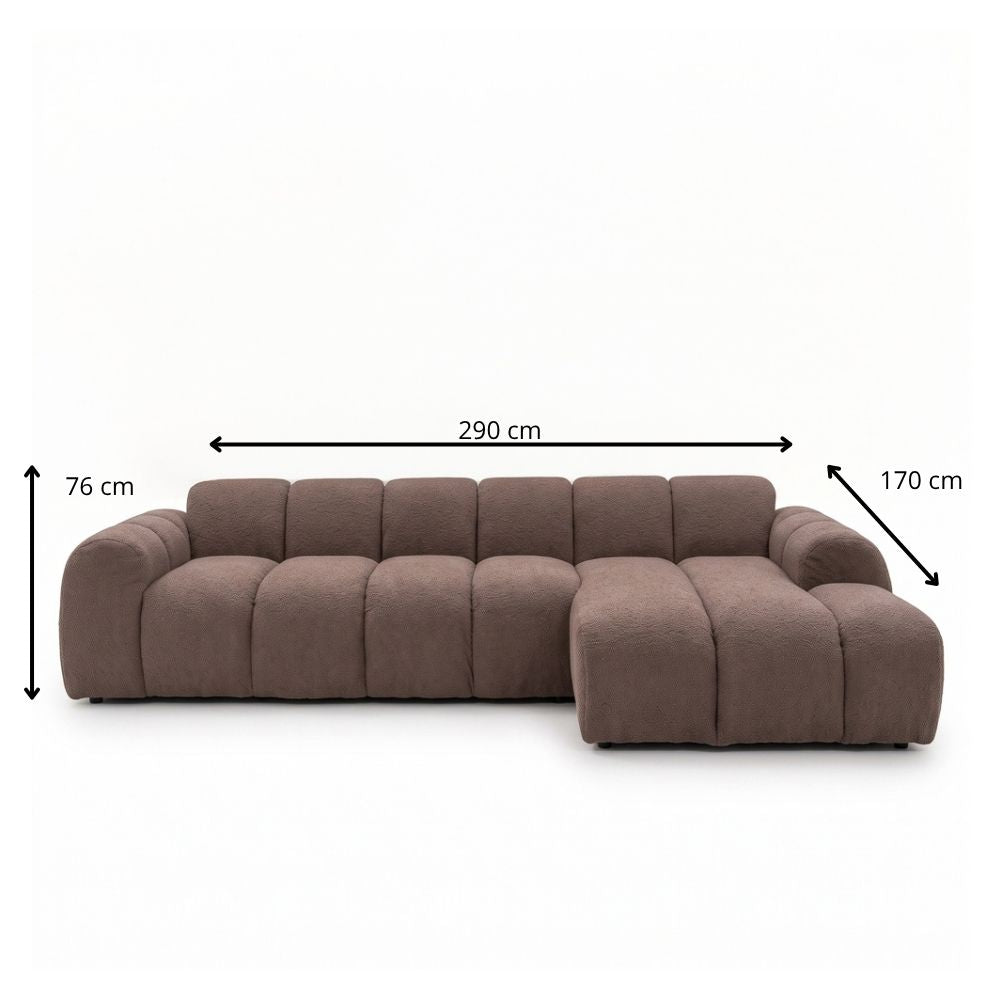Banken-Hoekbank met lounge zacht bruin bouclé stof - strepen - rechts - Brix-Dimehouse