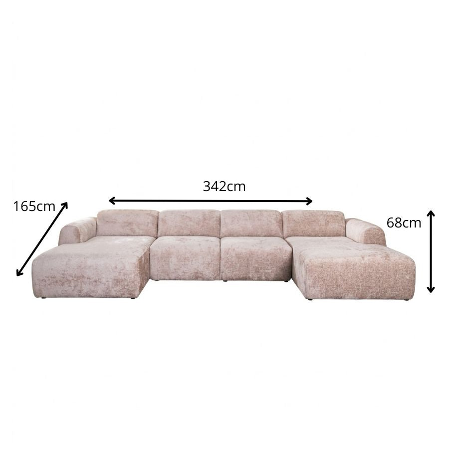 Banken-U-bank zand chenille stof - 342x165 cm - Shane-Dimehouse