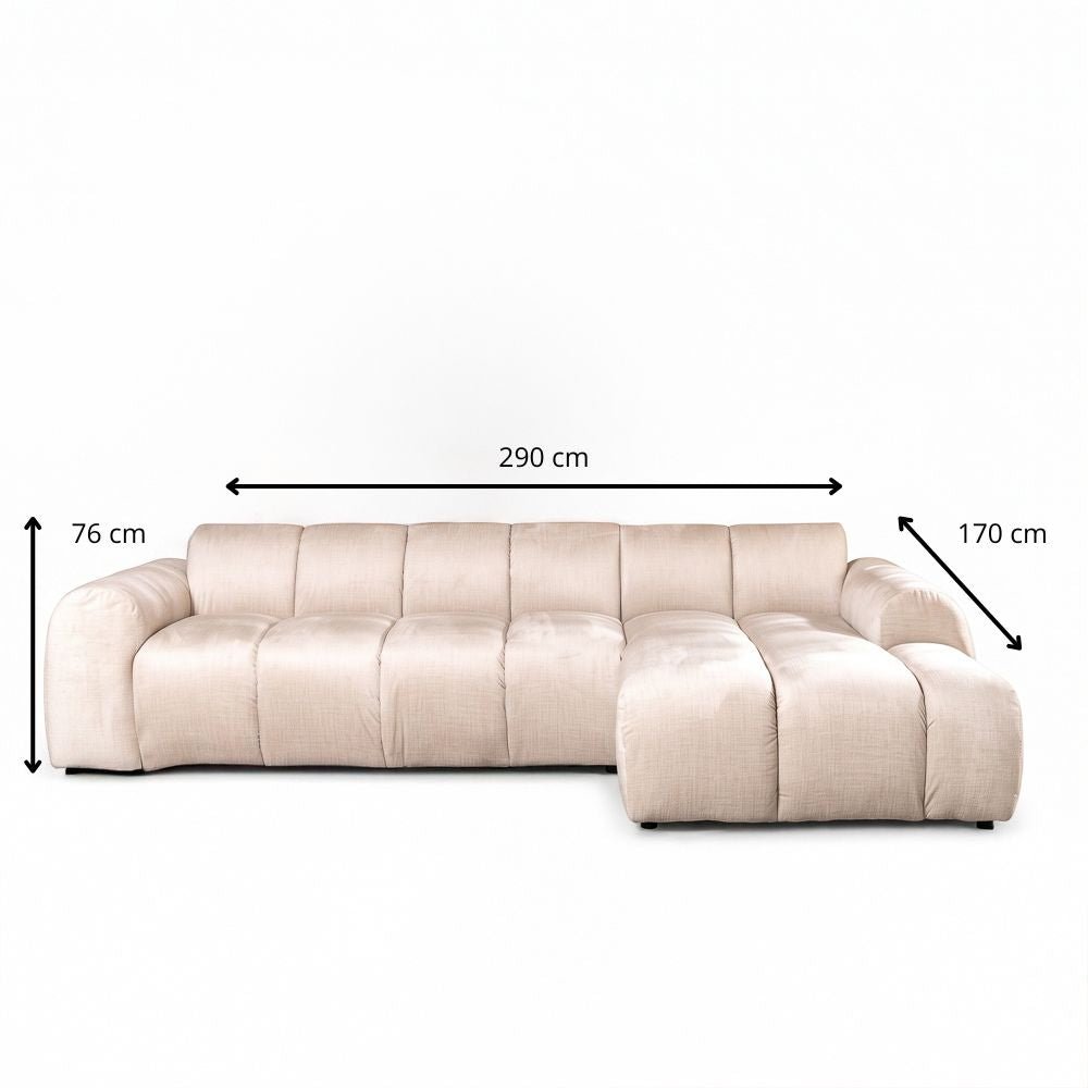 Banken-Hoekbank met lounge beige velvet structuurstof - strepen - rechts - Brix-Dimehouse