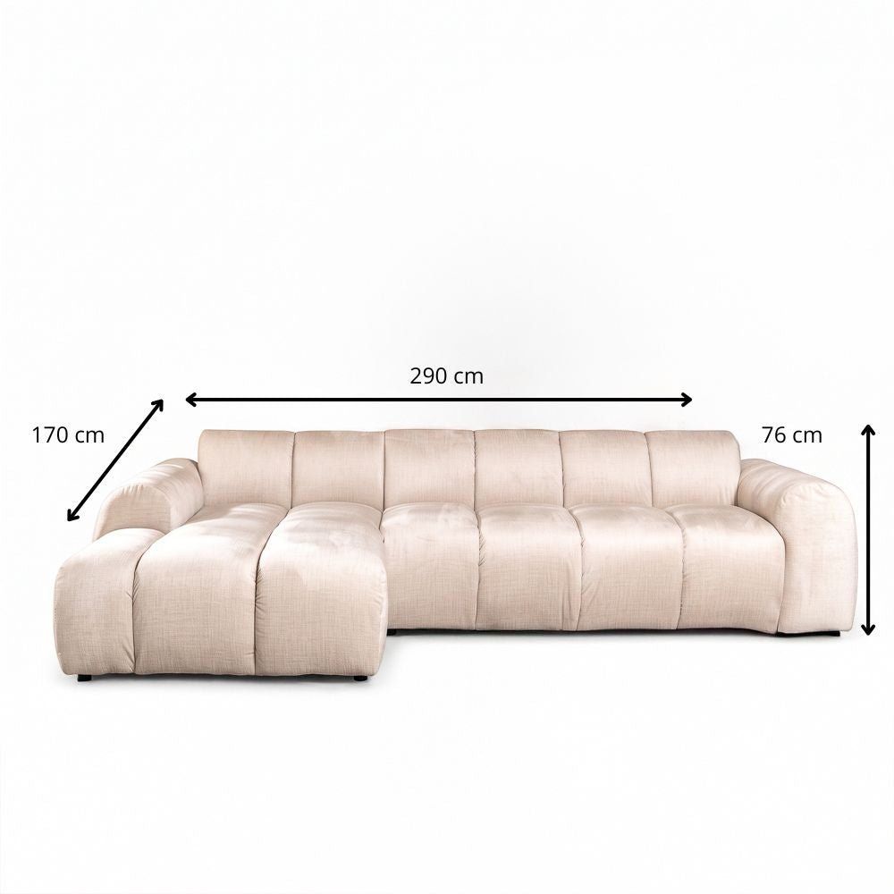 Banken-Hoekbank met lounge beige velvet structuurstof - strepen - links - Brix-Dimehouse