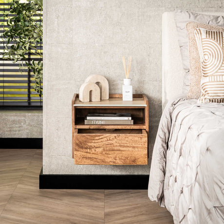 Orto Hangend Nachtkastje 1 Lade 1 Vak Mangohout Keramiek