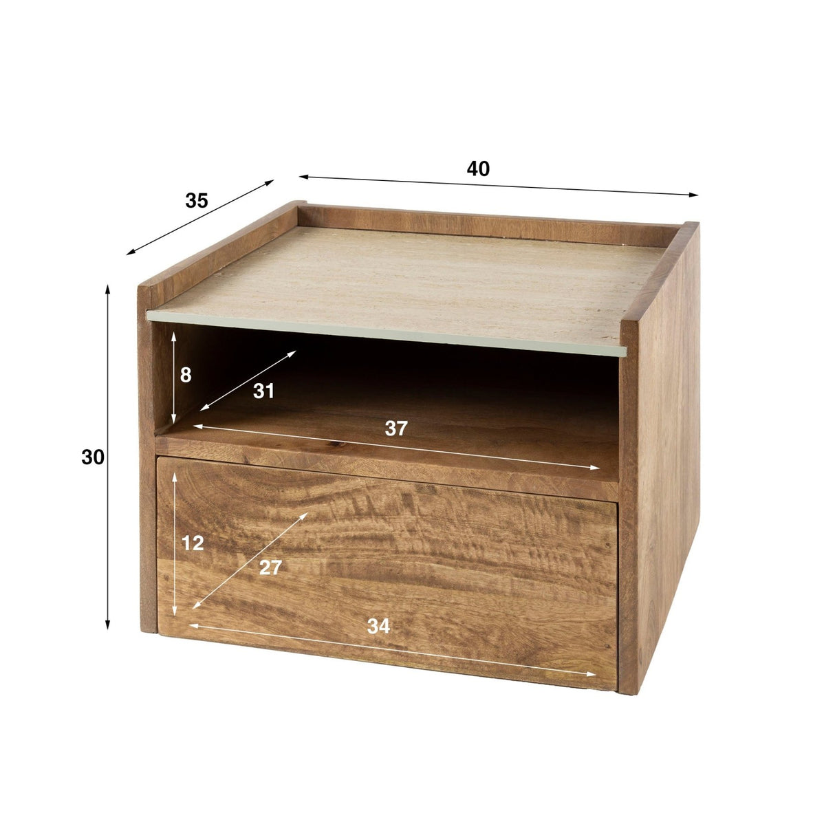 Orto Hangend Nachtkastje 1 Lade 1 Vak Mangohout Keramiek