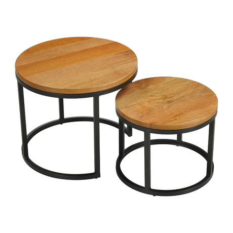 Salontafels-Set van 2 ronde salontafels naturel mangohout - industrieel - Rosy-Dimehouse