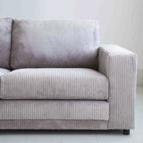 Hoekbank lichtgrijs ribstof plofbank Gabi - links