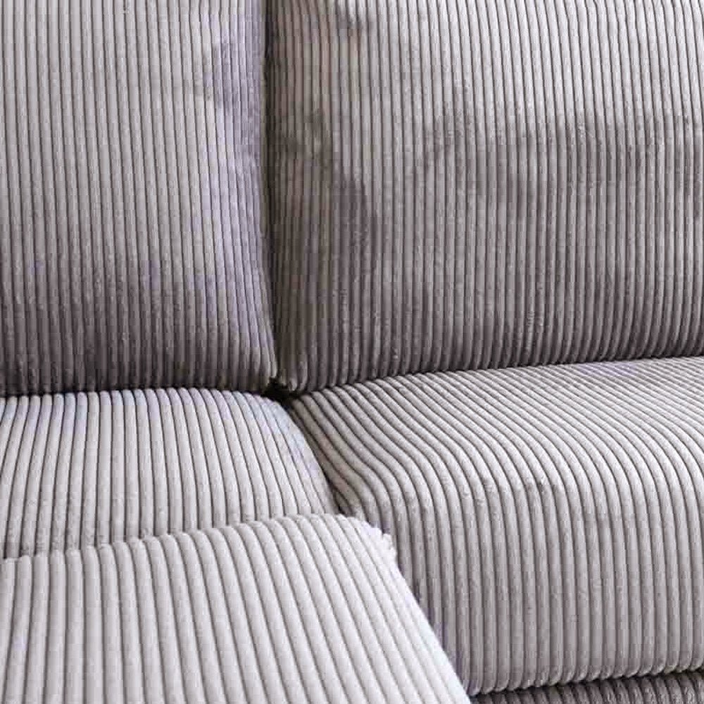 Hoekbank lichtgrijs ribstof plofbank Gabi - links