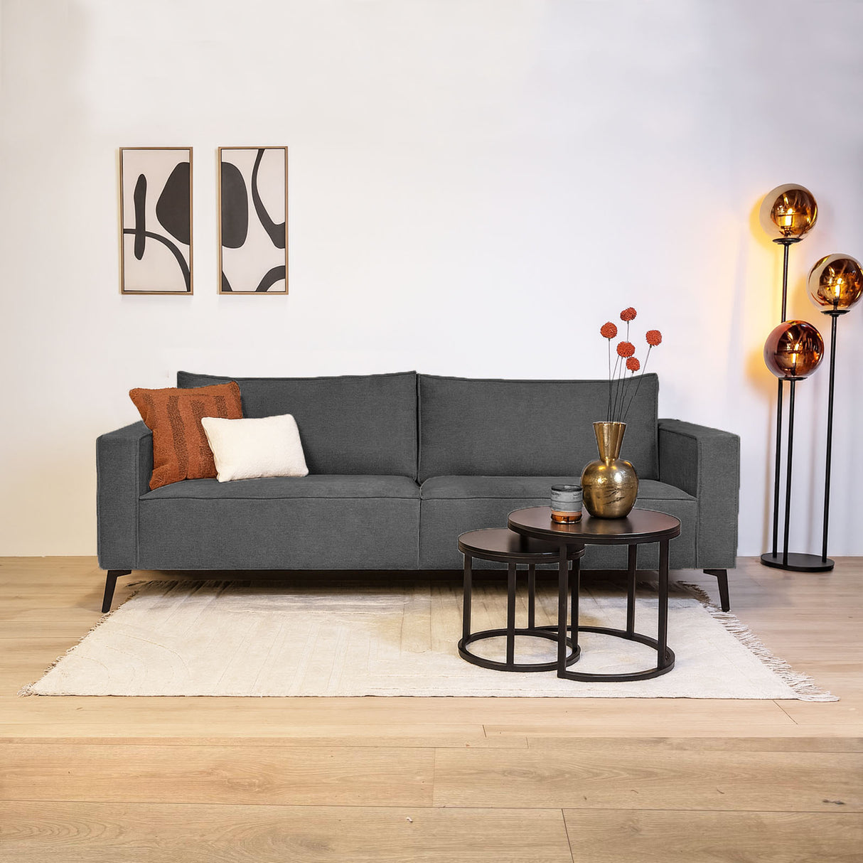 3-zits losse dikke rugkussens antraciet chenille Yara