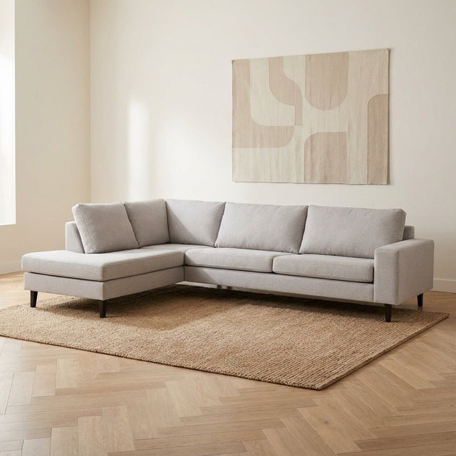 3-zits hoekbank Archie stof grijs sfeerfoto in modern interieur