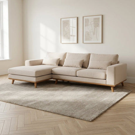 3-zits hoekbank Ezra stof beige sfeerfoto in modern interieur