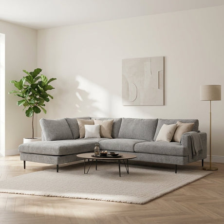 3-zits hoekbank Nevada stof beige links sfeerfoto in modern interieur