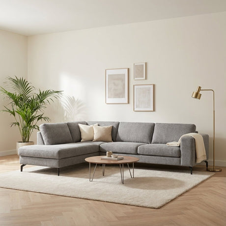 3-zits hoekbank Perla stof taupe links sfeerfoto in modern interieur
