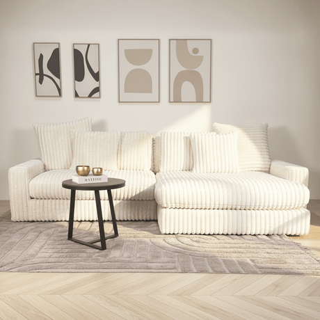 3-zits hoekbank XXL Beige Ribstof plofbank Nia