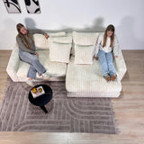 3-zits hoekbank XXL Beige Ribstof plofbank Nia