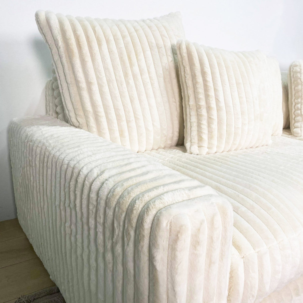 3-zits hoekbank XXL Beige Ribstof plofbank Nia