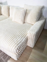 3-zits hoekbank XXL Beige Ribstof plofbank Nia