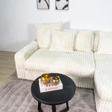 3-zits hoekbank XXL Beige Ribstof plofbank Nia