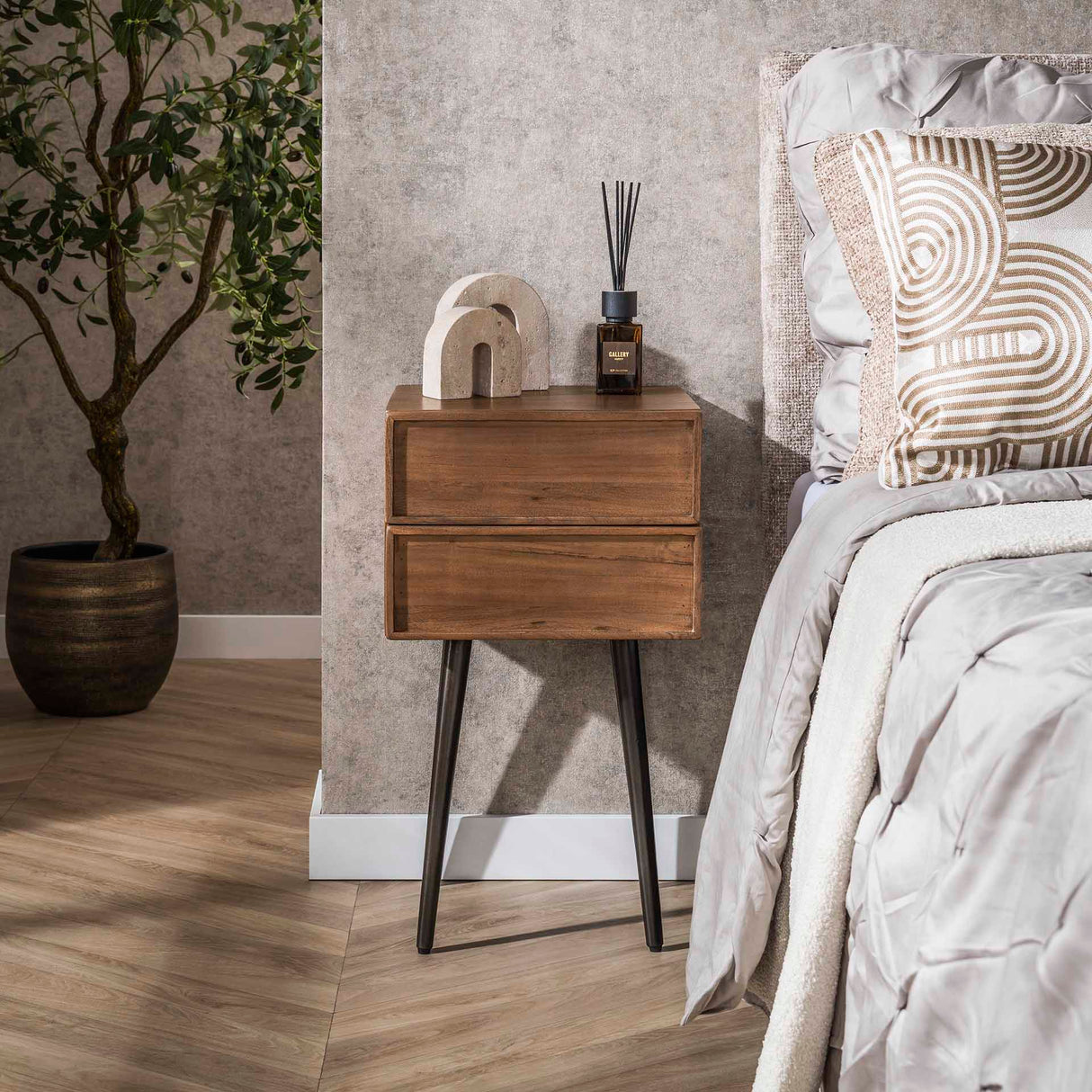 Nachtkastje Lio Acacia Drift Brown 2 Lades