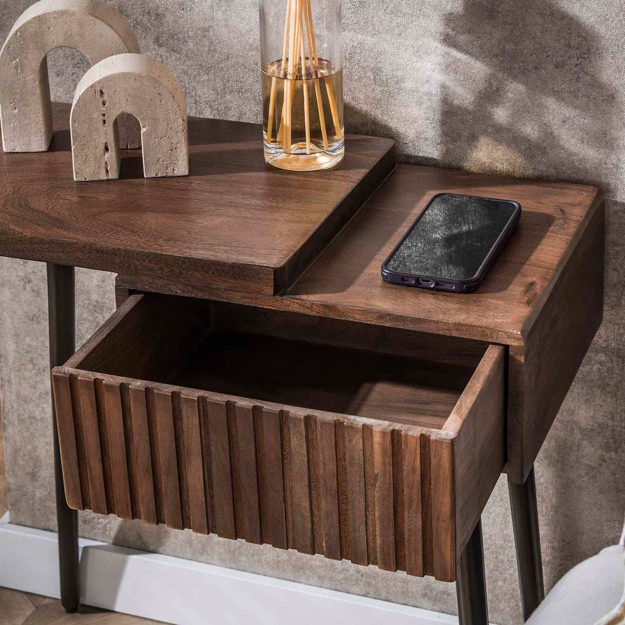 Nachtkastje Oslo Links Acaciahout Drift Brown 1 Lade