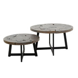 Round Coffee Table Set Mase Teak Gray