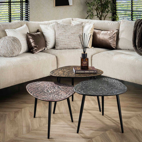Marlo Salontafel set 3 Driehoekig koper patina