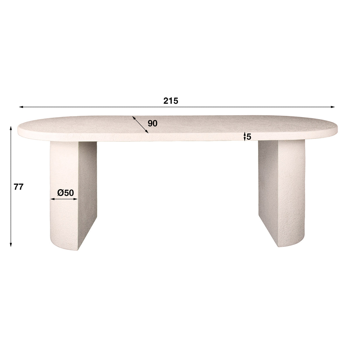 Eettafel Zina 215x95 cm stone wit