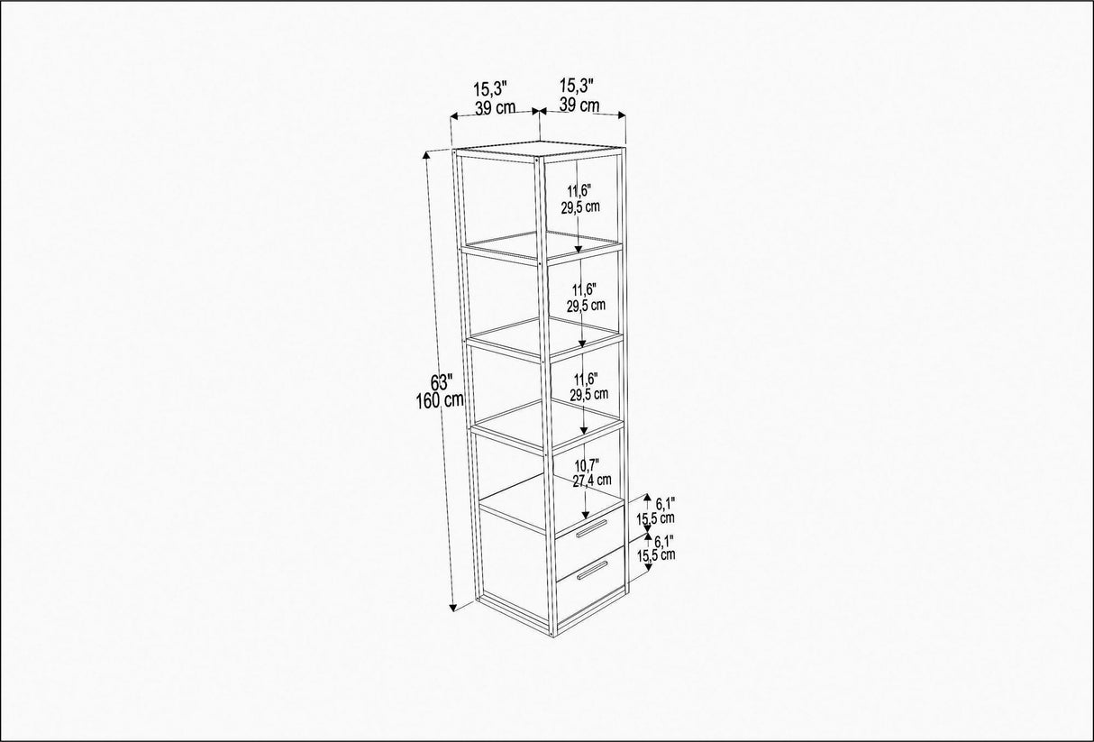 Boekenkast Robbins White Wit Antraciet Melamine 39x160x39 cm