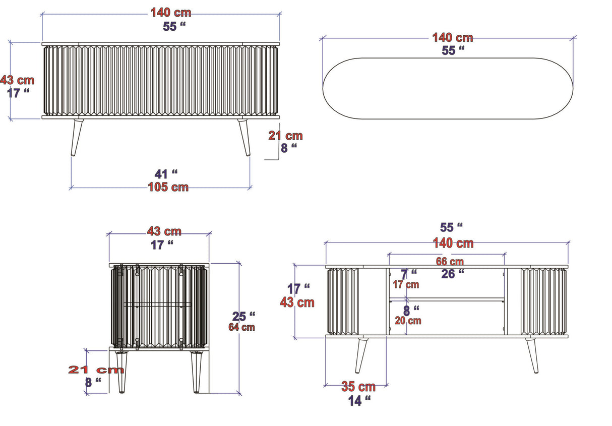 TV Meubel Stor Eik Wit Melamine 140x64x43 cm