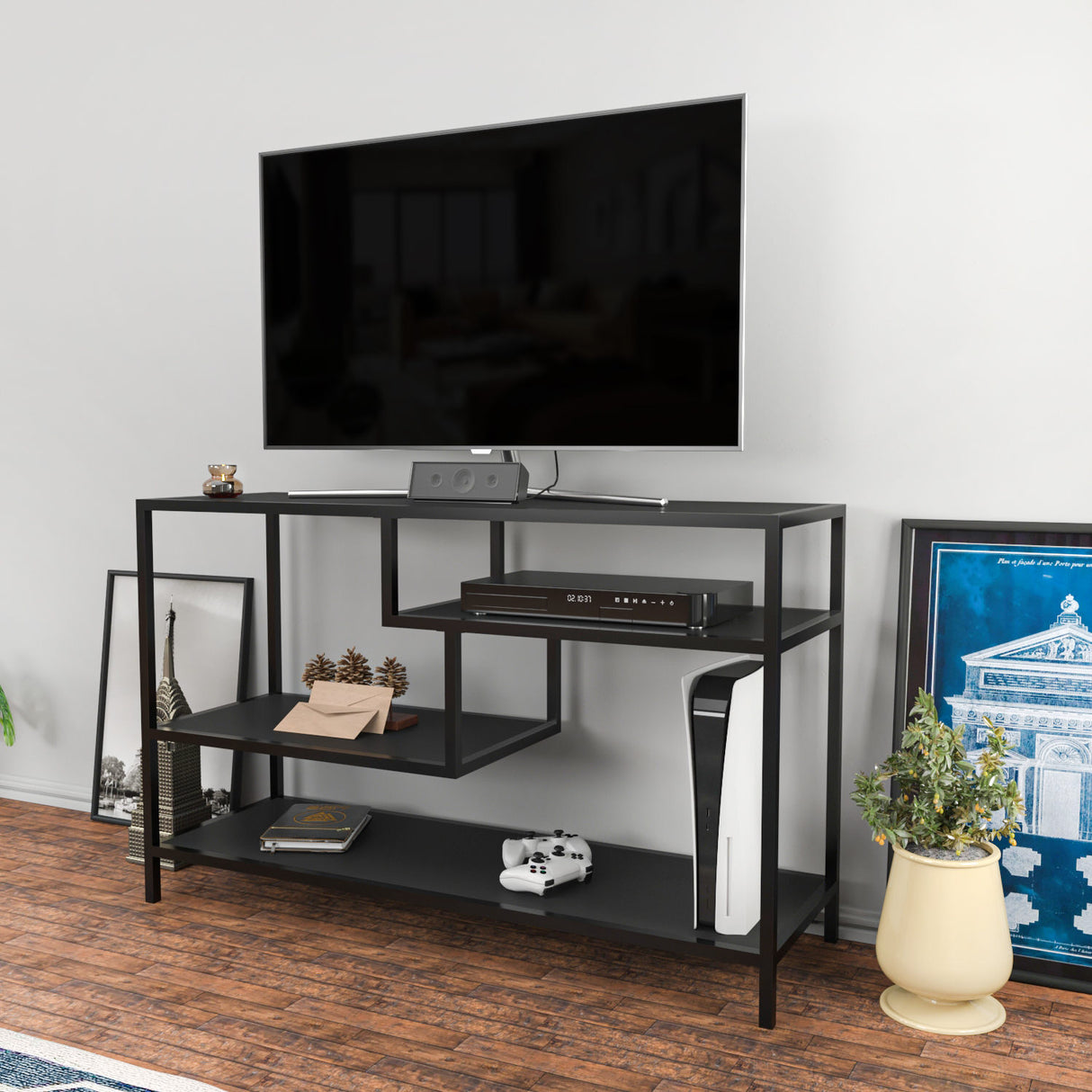 TV Meubel Robbins Black Antraciet Zwart Melamine 120x75x39 cm