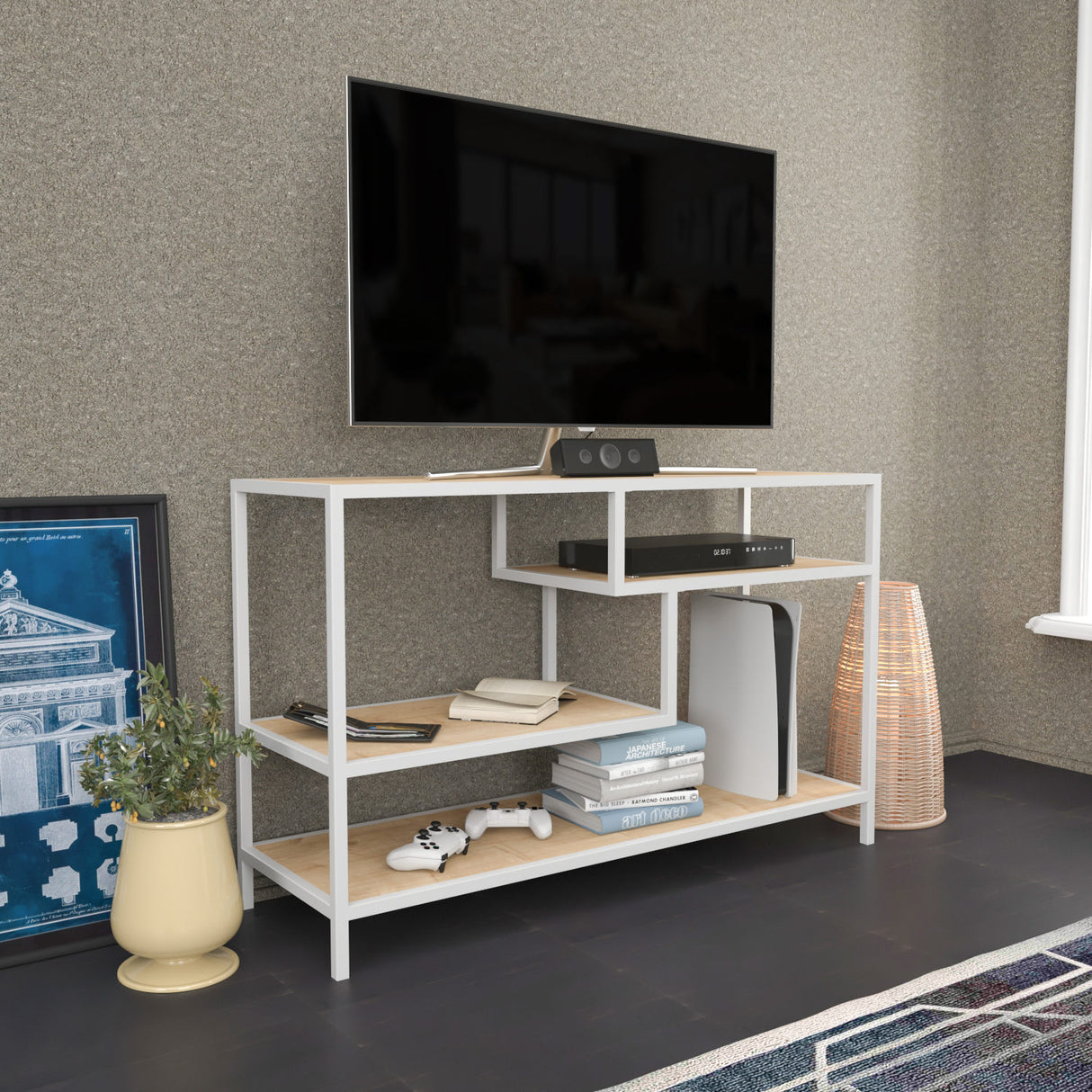 TV Meubel Robbins White Wit Eik Melamine 120x75x39 cm