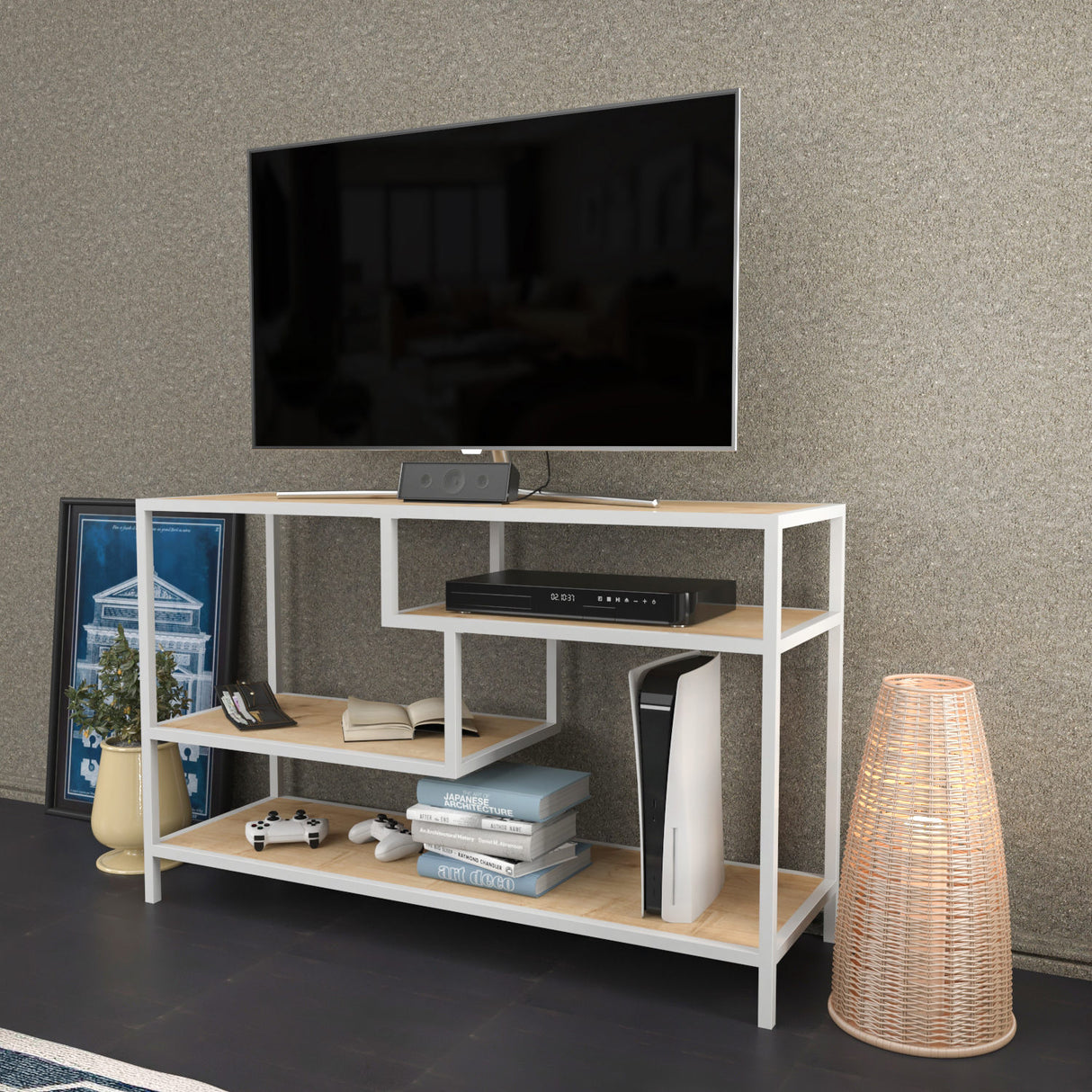 TV Meubel Robbins White Wit Eik Melamine 120x75x39 cm