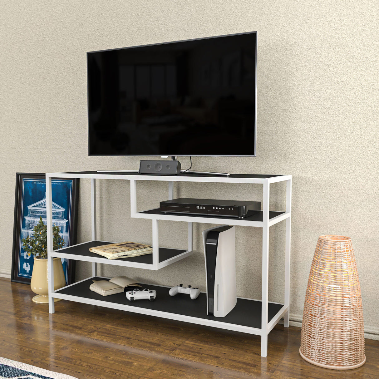 TV Meubel Robbins White Wit Antraciet Melamine 120x75x39 cm