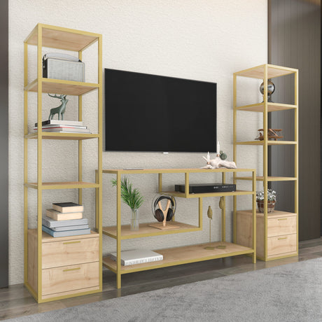 TV Meubel Set Robbins Gold Goud Eik Melamine 198x160x39 cm