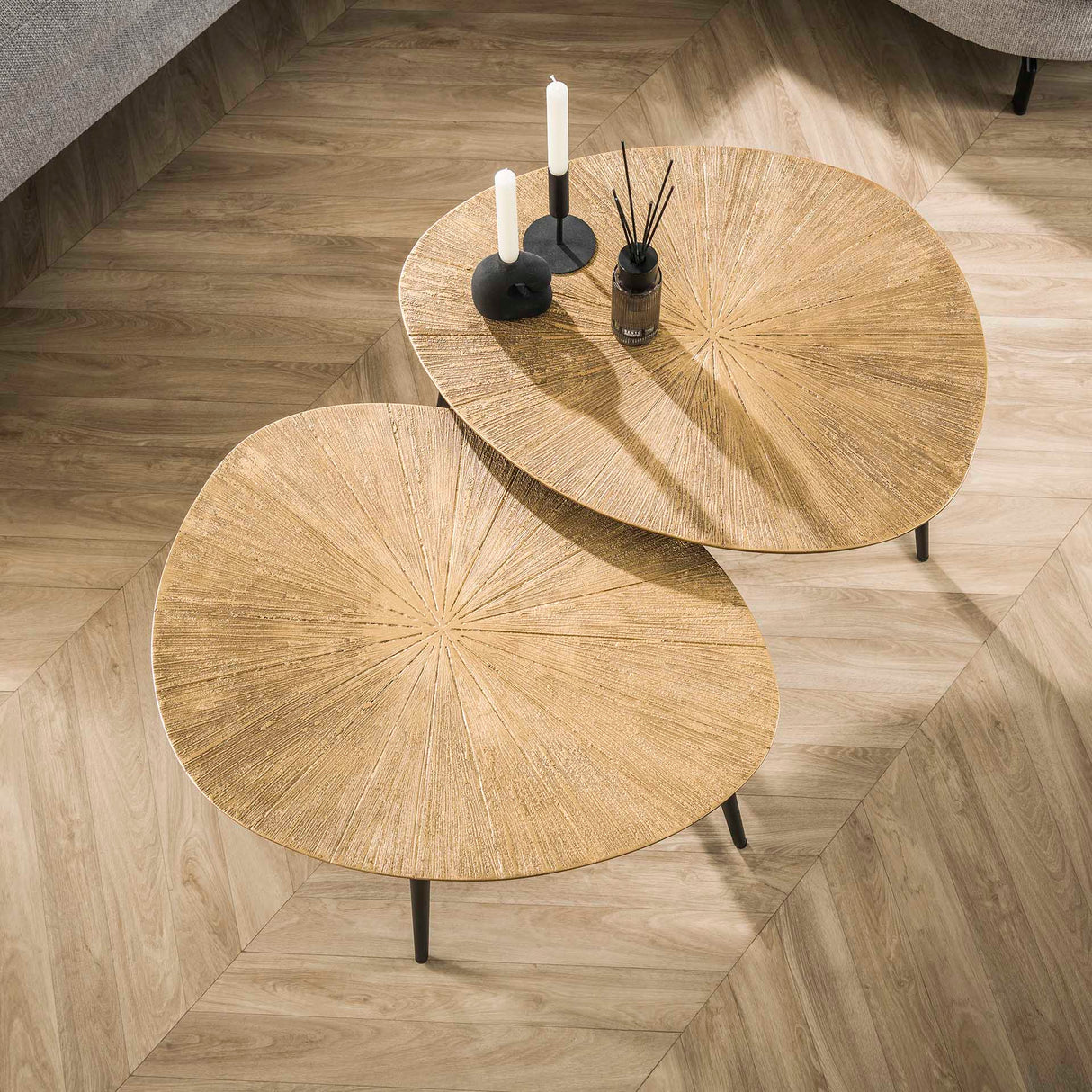 Arno Salontafel Set van 2 Ø77-Ø60 organisch antiek goud