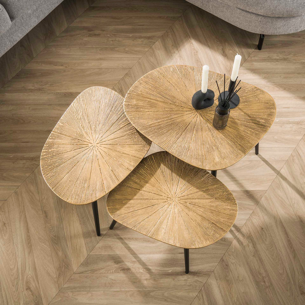 Arno Metal vierhoekige salontafel set van 3 antiek goud