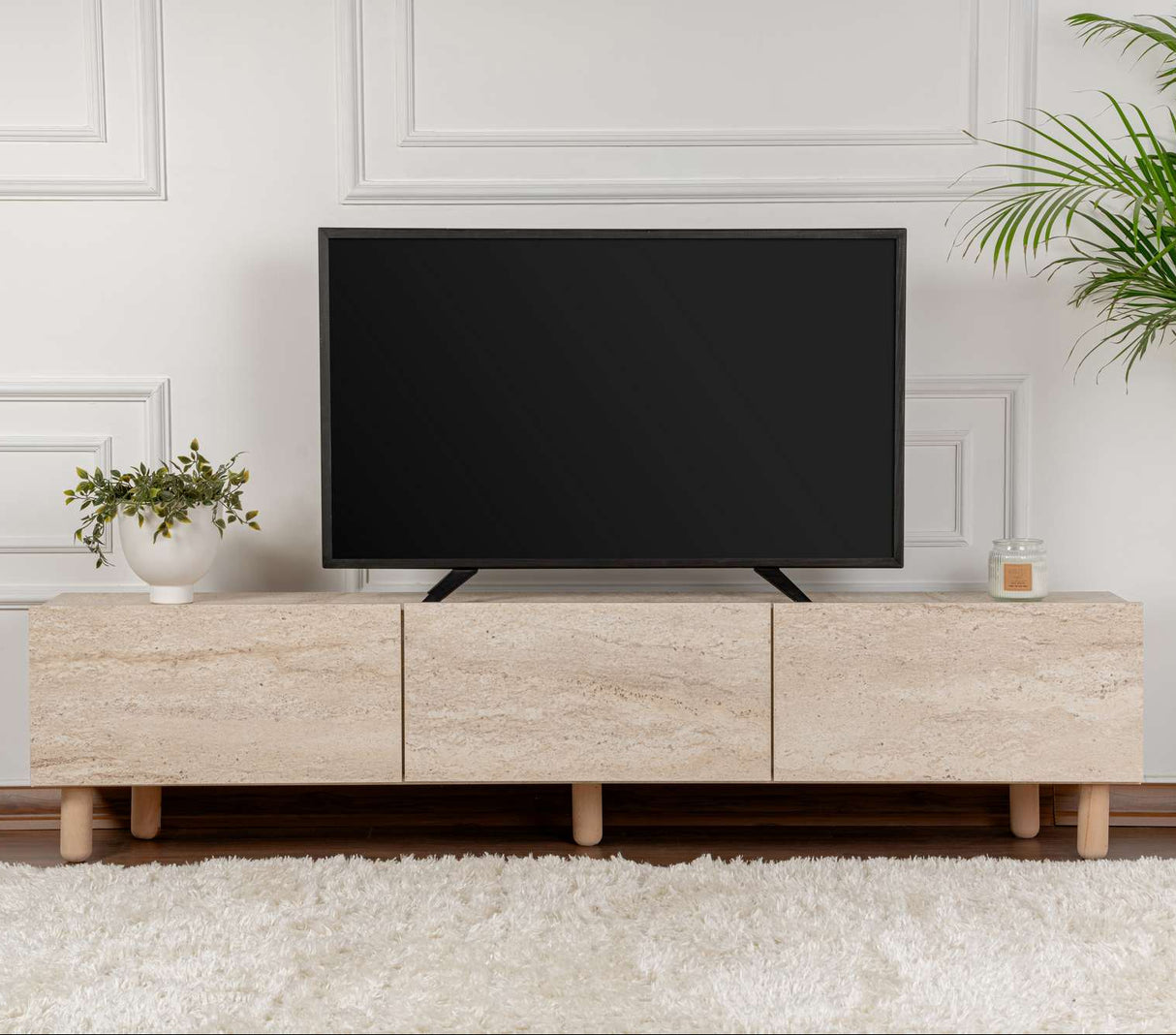 Alvin tv-meubel travertinlook 180 cm Melamine gecoat meubelpaneel